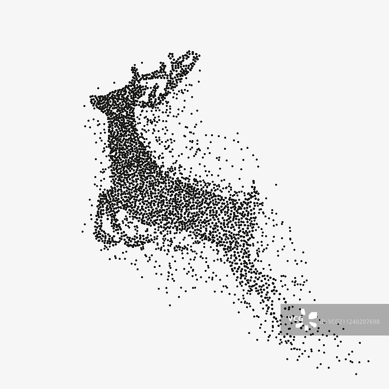 奔跑的小鹿黑色颗粒分散剪影图片素材