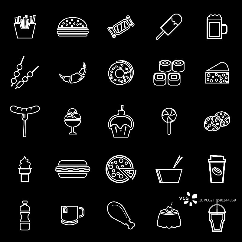 黑色背景上的快餐系列图标图片素材
