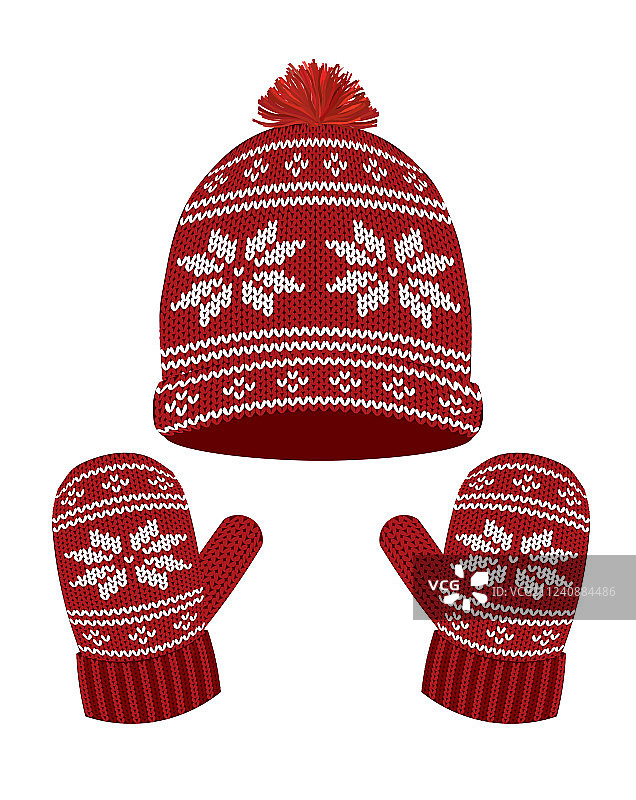 红色针织冬季帽子和手套图片素材