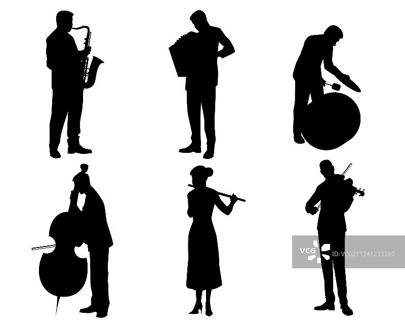 六个音乐家轮廓图片素材