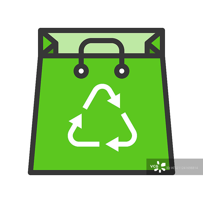 绿色回收袋填充线平坦图标保存图片素材
