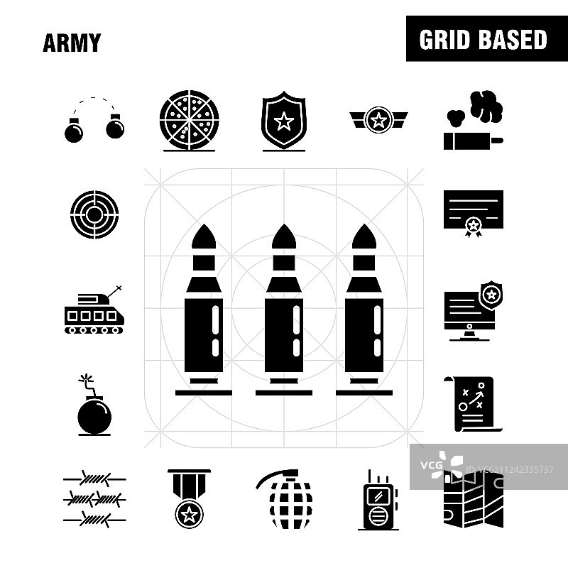 军队固体象形文字图标设置为信息图图片素材