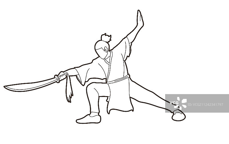 男人用剑动作功夫摆姿势图形图片素材