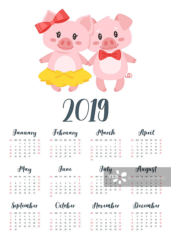 2019年猪年月历图片素材