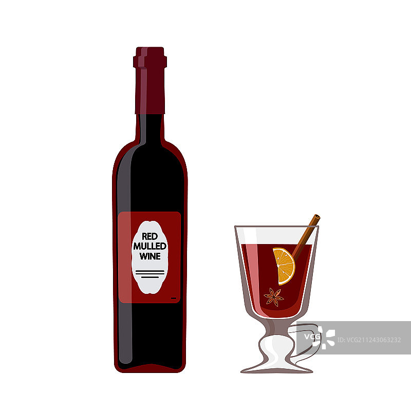 酒瓶加热葡萄酒，玻璃隔离在白酒上图片素材