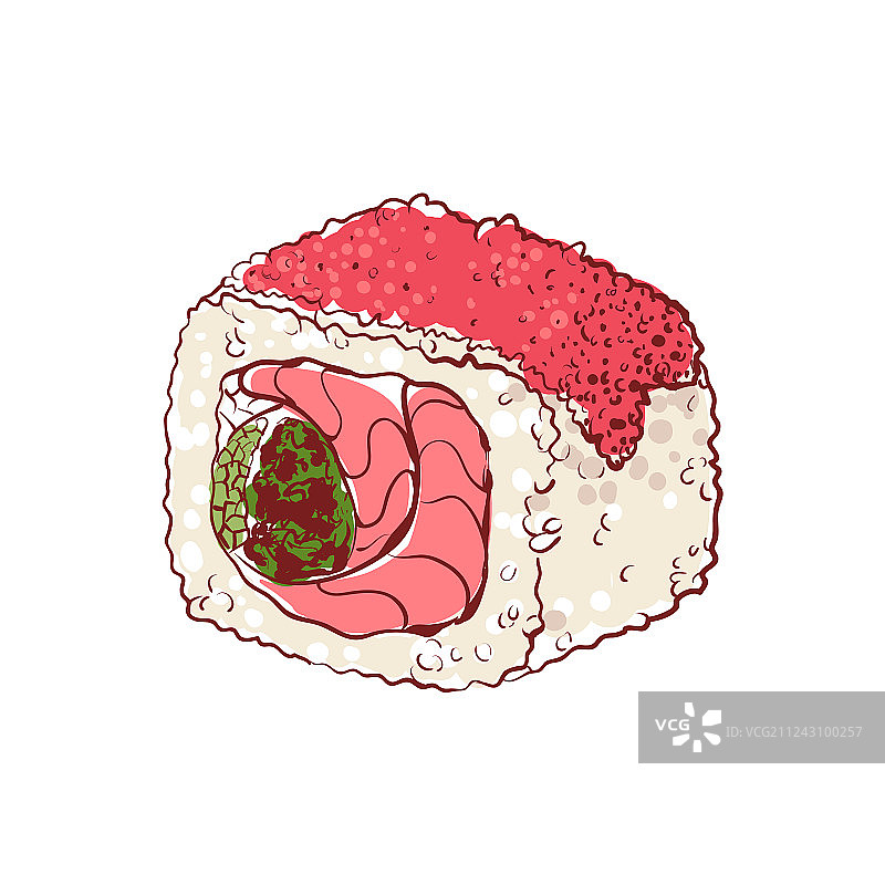 寿司卷与鱼子酱和鱼孤立的图标图片素材