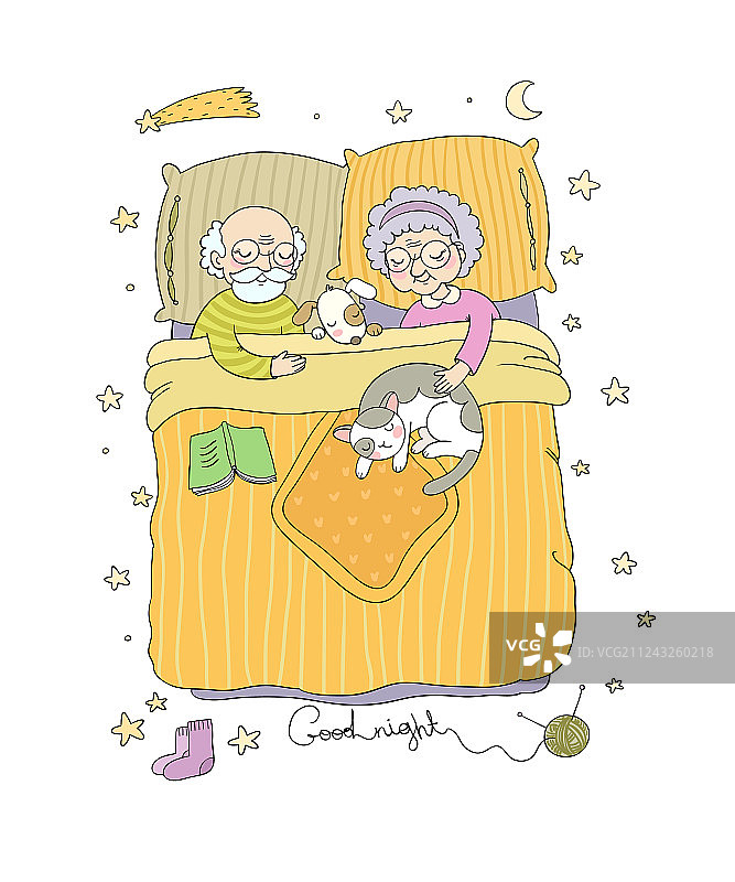 爷爷和奶奶睡在床上图片素材