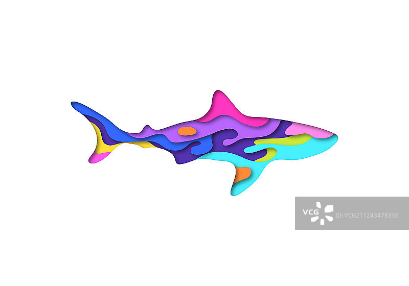 剪纸鲨鱼形状3d折纸图片素材