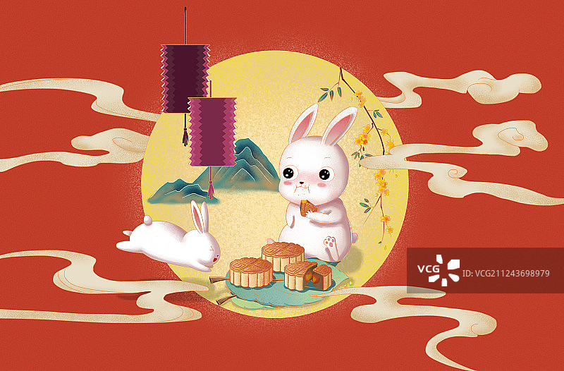 中秋兔子和月饼图片素材