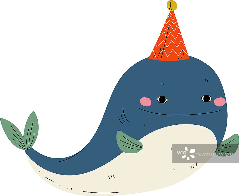 可爱的鲸鱼戴着派对帽可爱的动物图片素材