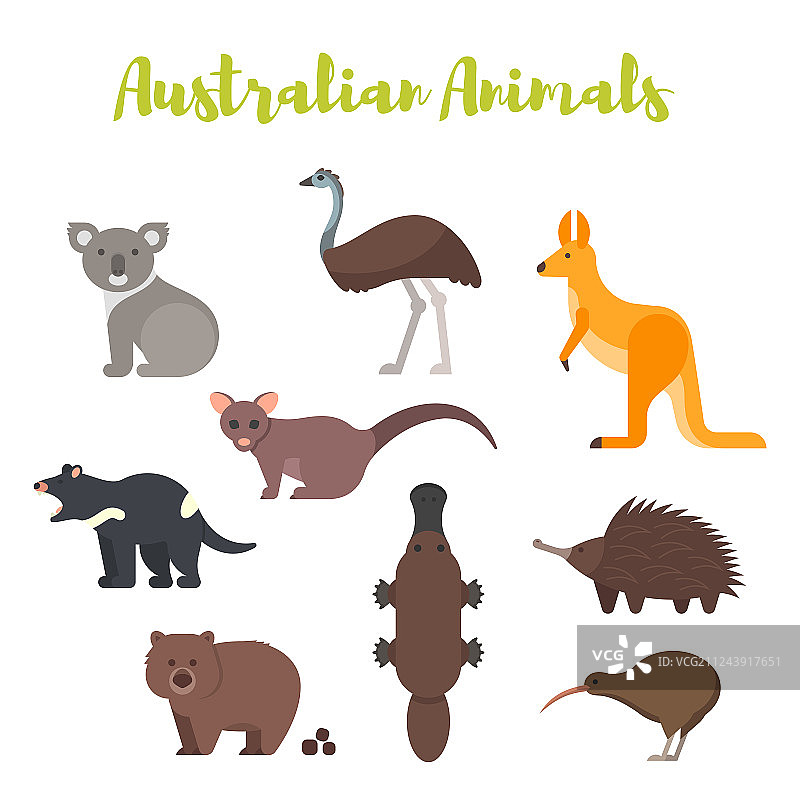 Flat style set的澳大利亚动物图片素材