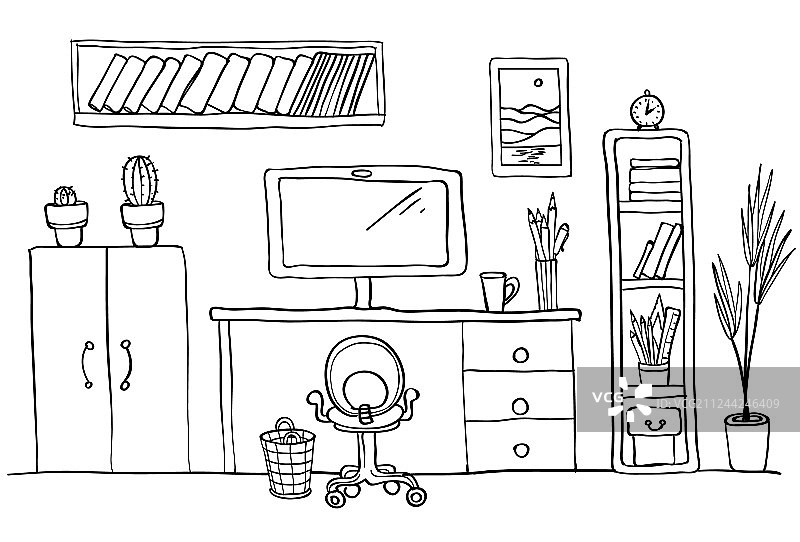 设计师的办公桌在家庭办公室工作空间图片素材