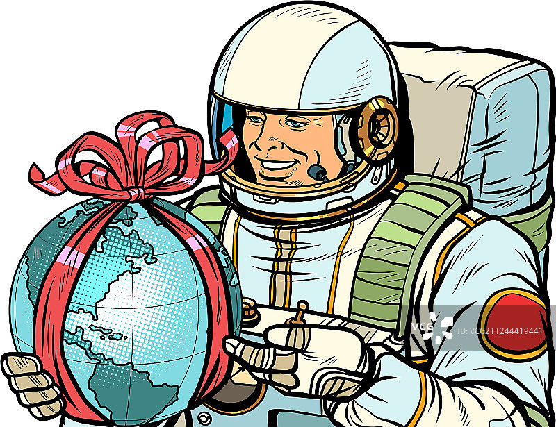 地球日概念宇航员与礼物隔离图片素材