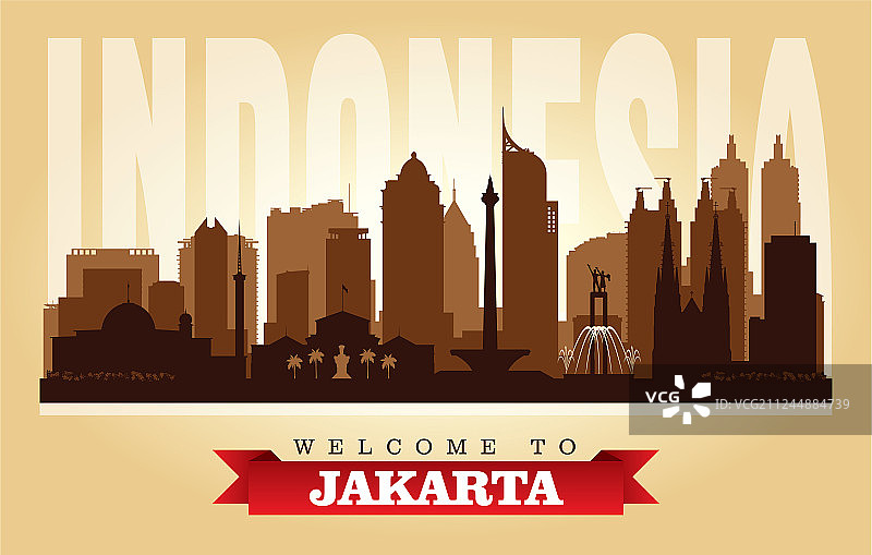 印尼雅加达城市天际线剪影图片素材