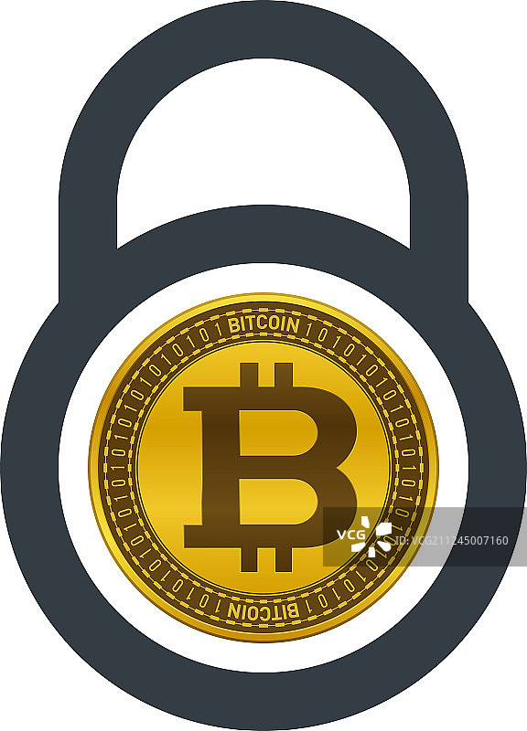 金融安全图标挂锁和比特币图片素材