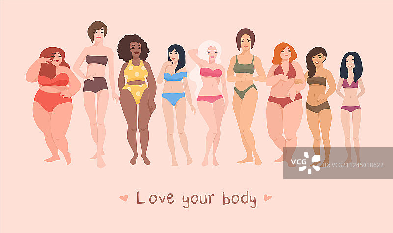 不同身高体型的多种族女性图片素材