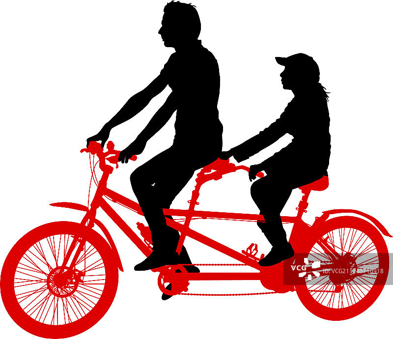 两个运动员的剪影上的双人自行车图片素材