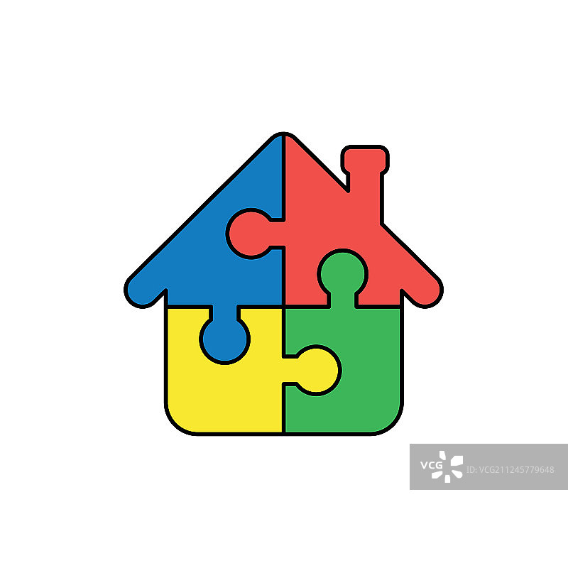 图标概念房子形状的四个拼图块图片素材