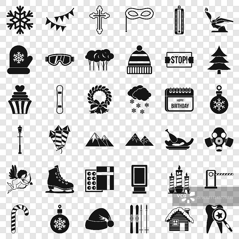 冬季生日图标设置简单的风格图片素材