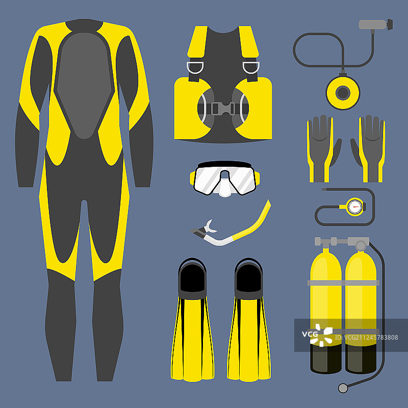 一套潜水设备图标潜水服水肺装备图片素材