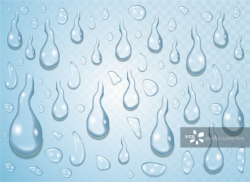 清澈透明的水滴孤立在蓝色图片素材