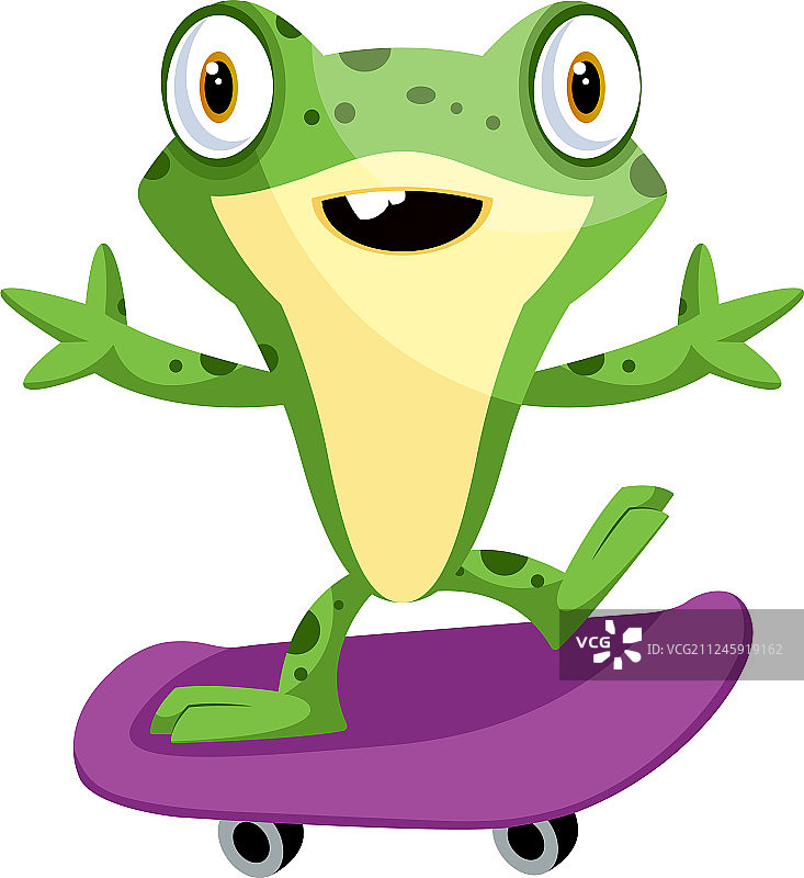 欢快的卡通青蛙骑着滑板图片素材