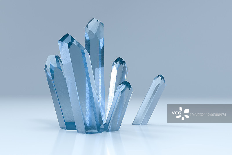 水晶宝石与蓝色背景，三维渲染图片素材