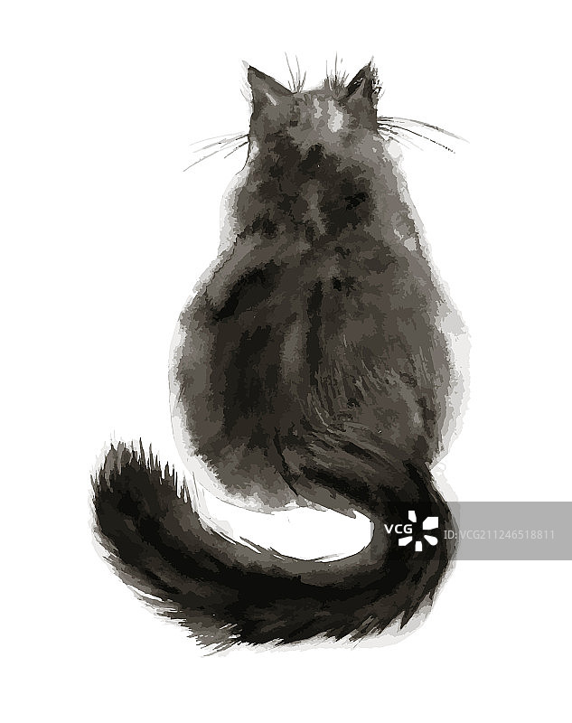 水彩黑猫图片素材
