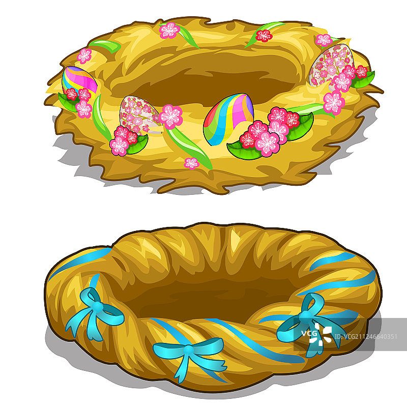 假日巢与彩绘彩蛋复活节象征图片素材