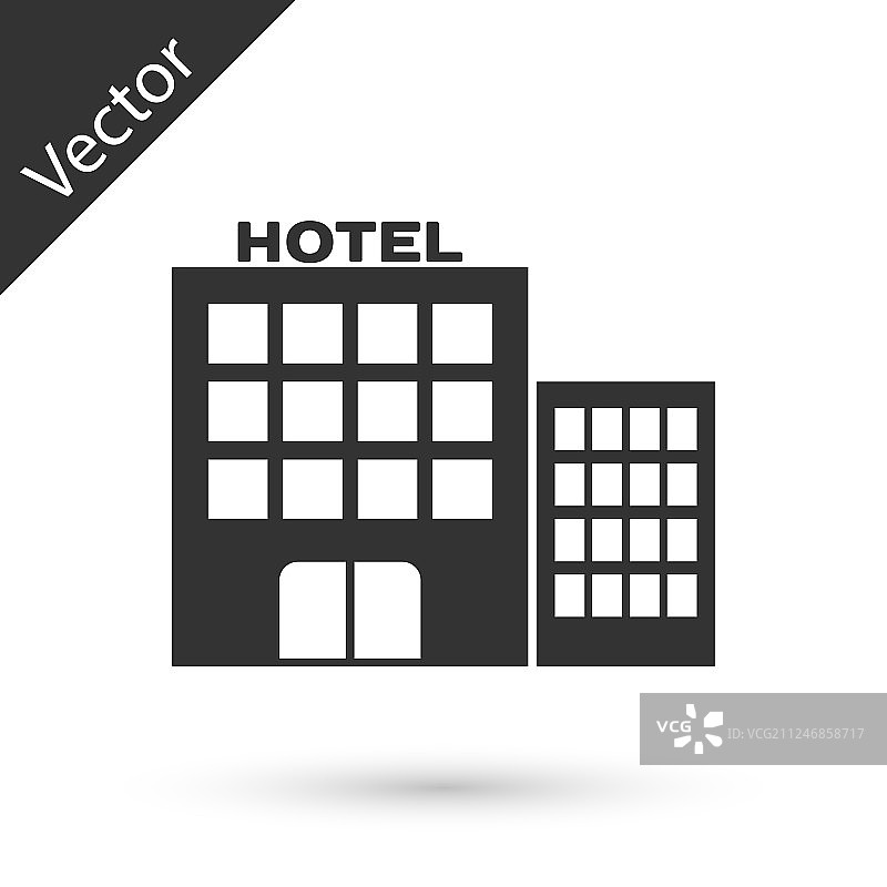 灰色酒店建筑图标孤立在白色上图片素材