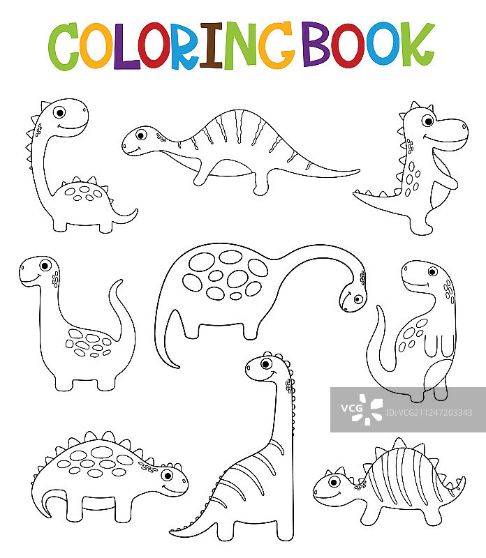可爱的卡通恐龙着色页图片素材