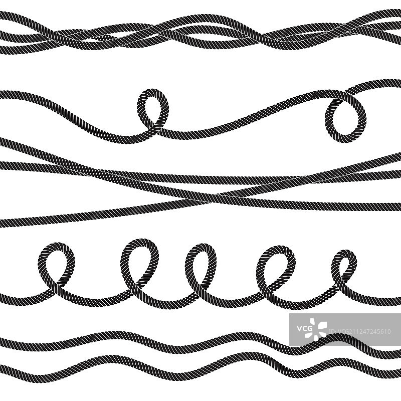 一套扭曲的绳子图标或绳索与环图片素材