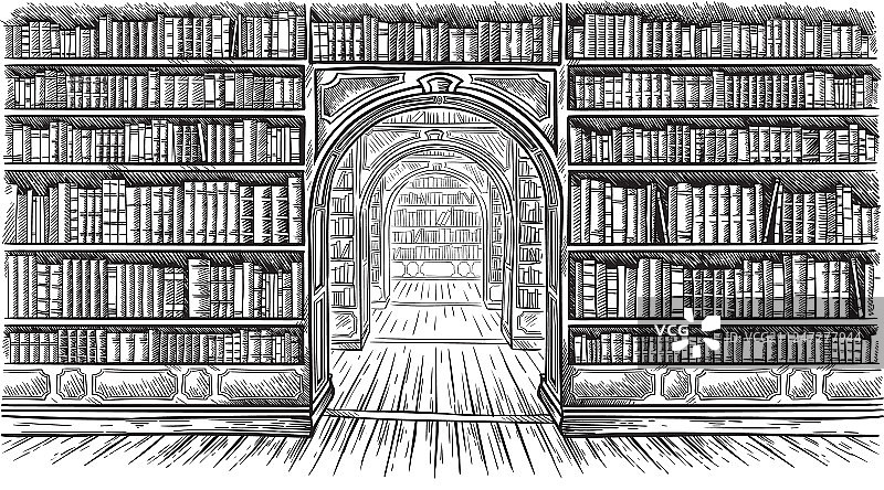 图书馆书架内部图形草图黑色图片素材
