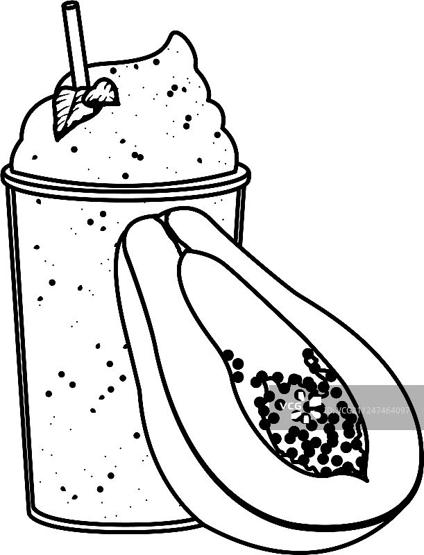 热带水果和冰沙饮料在黑色和图片素材
