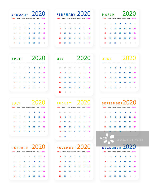模拟简单的日历布局2020年周图片素材