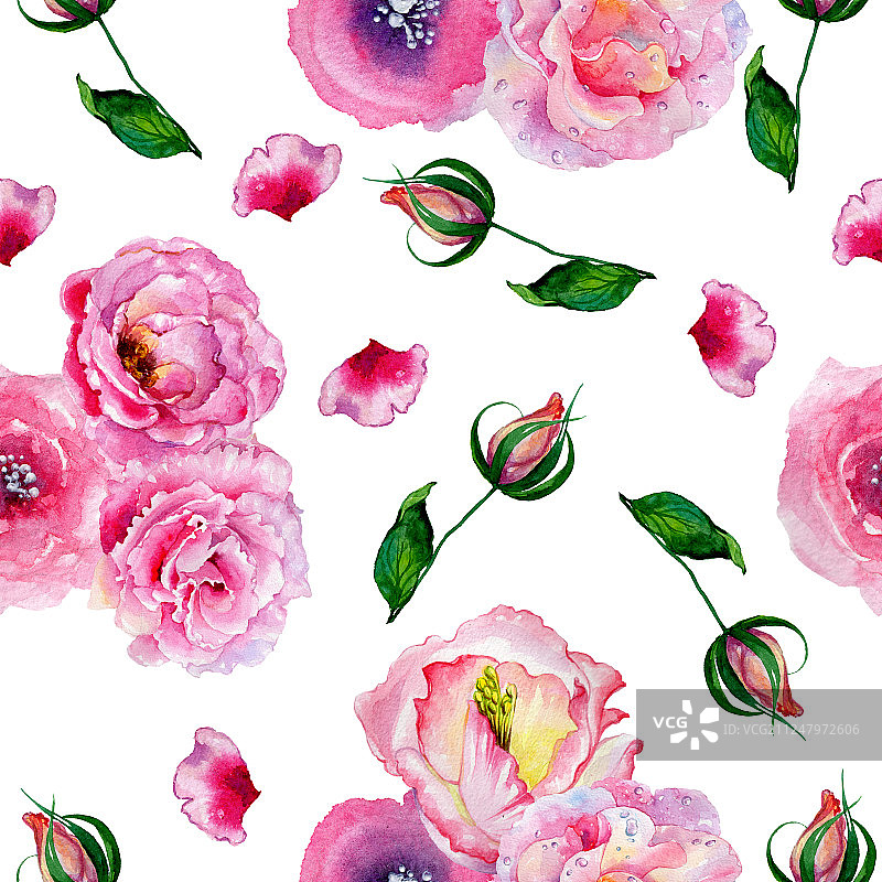 野花玫瑰图案花在水彩风格的图案。图片素材