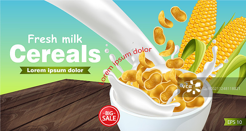 玉米片在牛奶飞溅的现实模拟图片素材