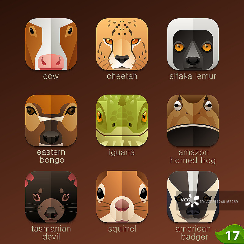 动物脸的应用程序图标设置为17图片素材