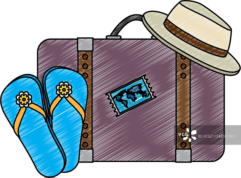带夏日帽子和凉鞋的旅行箱图片素材