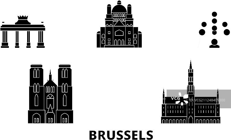 比利时布鲁塞尔平坦的旅游天际线设置比利时图片素材