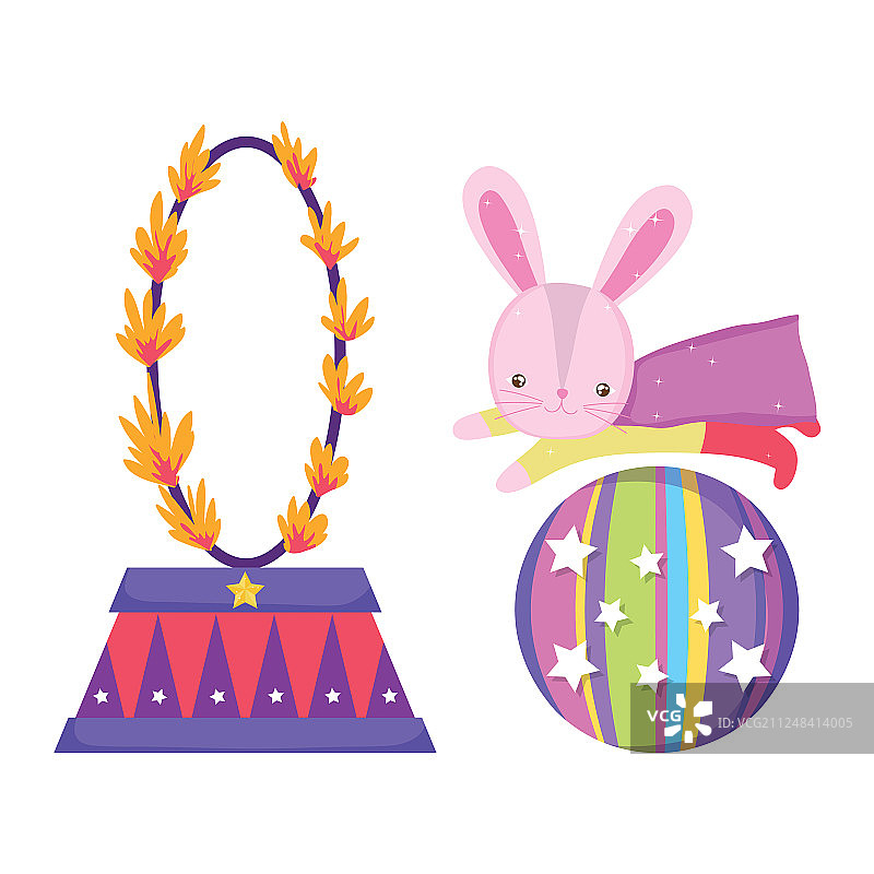 兔子英雄装扮在球和火圈图片素材