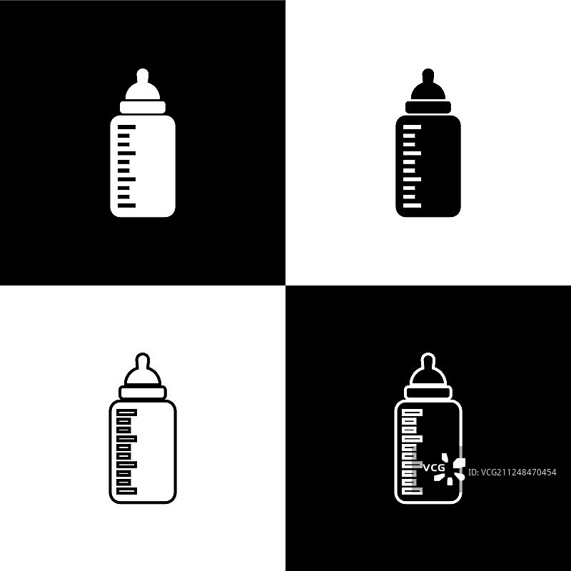设置酒瓶图标隔离在黑色和白色图片素材