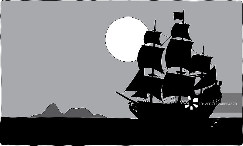 金银岛附近的一艘海盗帆船图片素材