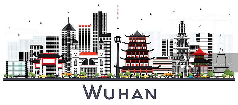 中国城市武汉的天际线与灰色的建筑物图片素材