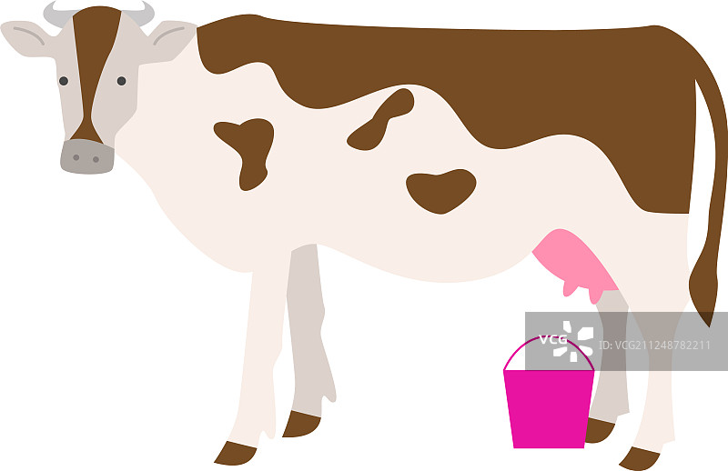 可爱和有趣的农场母牛与粉色桶准备图片素材