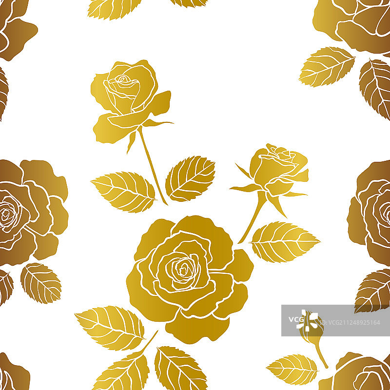 无缝图案与玫瑰花园在金色图片素材