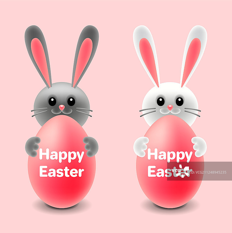 卡通复活节后两只兔子被彩蛋隔离图片素材