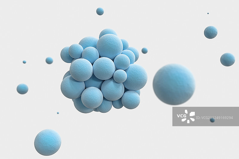 聚集的蓝色渐变小球，三维渲染图片素材