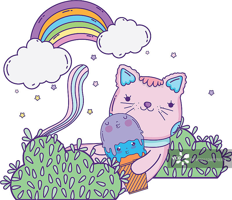 彩虹里有冰淇淋的可爱猫咪图片素材