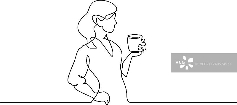 女人放松着用一杯茶连续行图片素材